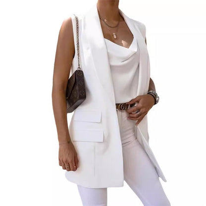 Open Front Sleeveless Longline Vest Suit Jacket