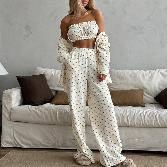 Printed Long Sleeve Bustier and Pants Set for Women