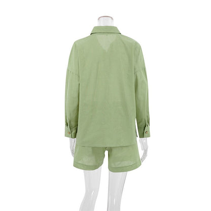 Long-Sleeve Cardigan and Shorts Two-Piece Pajama Set