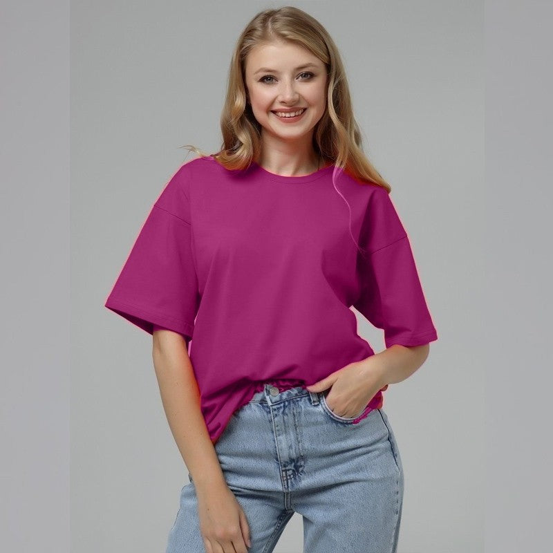 Casual Loose Fit Crewneck Short Sleeve Cotton T-Shirt in Solid Color