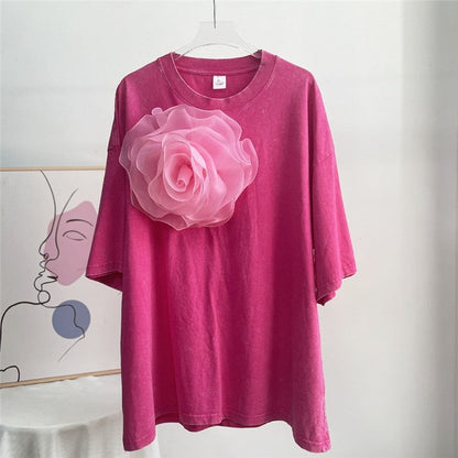 Water-Dyed Solid Color Cotton T-Shirt with Waxed Finish