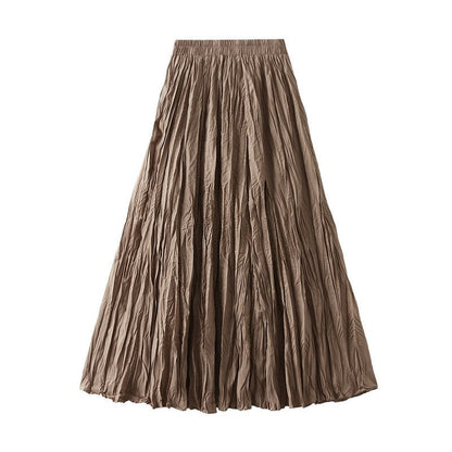 Sure! Here is an optimized title for your clothing product in English:

"Chic Solid Color Elastic Waist Pleated A-Line