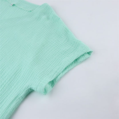 Solid Color Short Sleeve V-Neck Top and Pants Two-Piece Loungewear Set