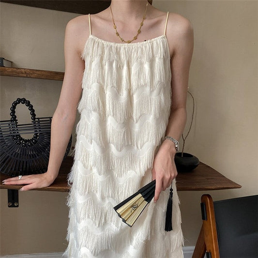 Tassel Feather Strap Dress with Flattering Silhouette