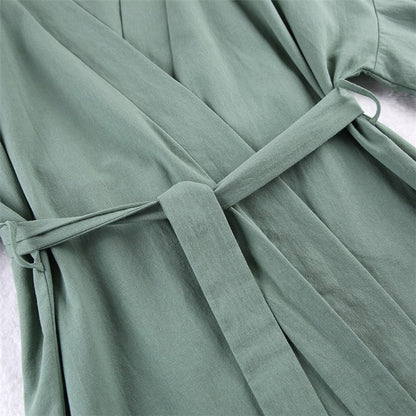 Solid Color Long Sleeve Waist-Tied Short Robe Loungewear