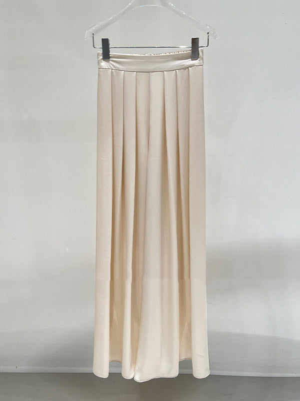 High Waisted Wide Leg Elasticity Pleated Solid Color Pants Trousers