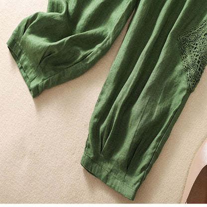 Crochet Harem Pants, Elastic Waist Retro Cut-Off Cropped Pants.