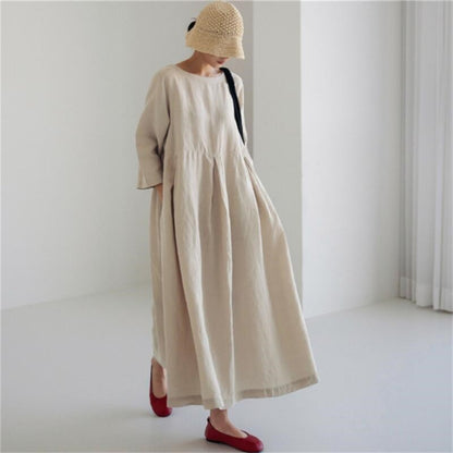 Oversized Loose-Fit Round Neck Knee-Length Maxi Dress