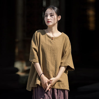 Plain Color Pullover Buckle Short Sleeve T-Shirt