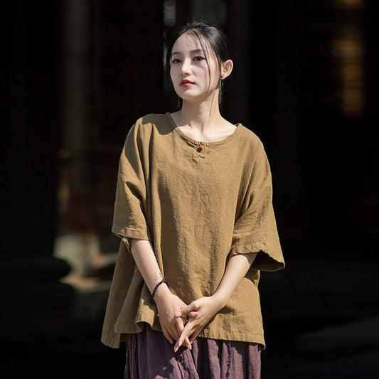 Plain Color Pullover Buckle Short Sleeve T-Shirt