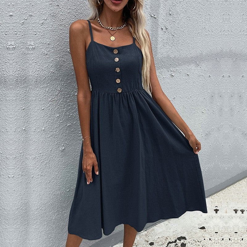 Solid Color Spaghetti Straps Square Neck Sleeveless A-Line Maxi Dress