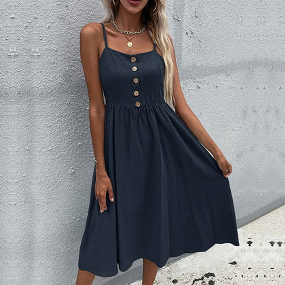 Solid Color Spaghetti Straps Square Neck Sleeveless A-Line Maxi Dress