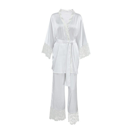 Tie-Waist Lace Robe and Pants Pajama Set
