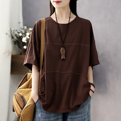 Relaxed-Fit Casual T-Shirt Featuring Line Paneling