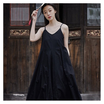 Enhanced Double Layer Swing Halter Dress in Solid Color