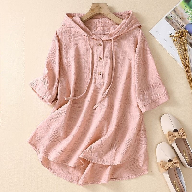 Hooded Cotton and Linen Shirt with Intricate Jacquard Embroidery