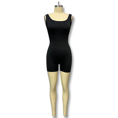 Solid Color Backless One-Shoulder Sleeveless Jumpsuit