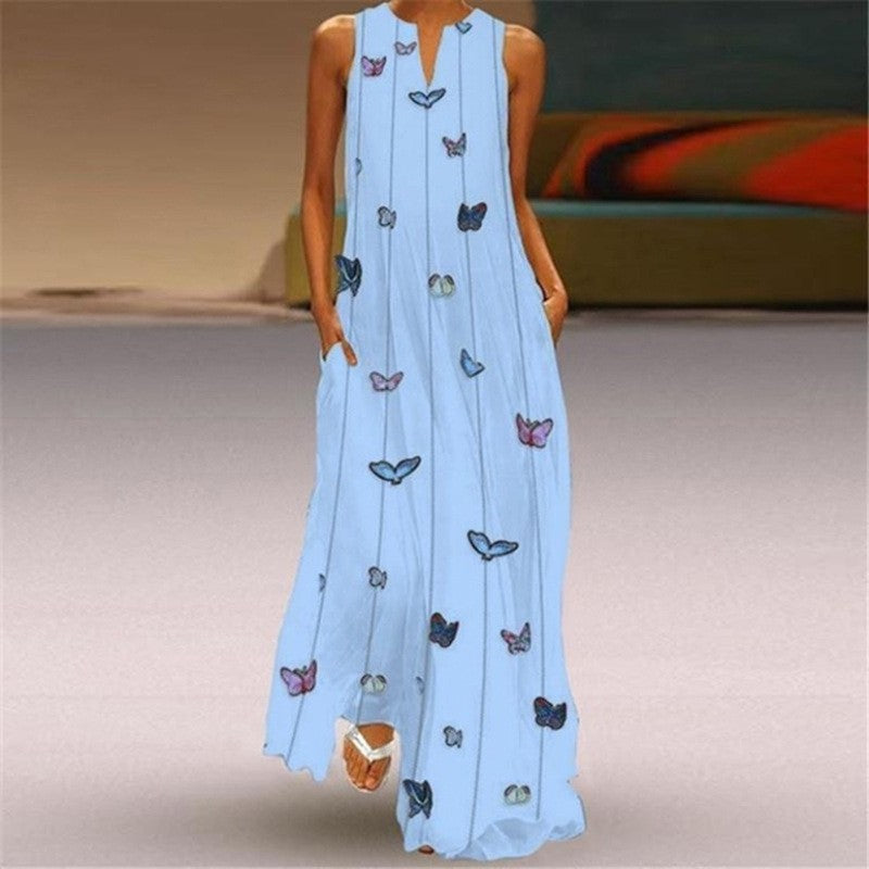Floral Sleeveless V-Neck Casual Dress