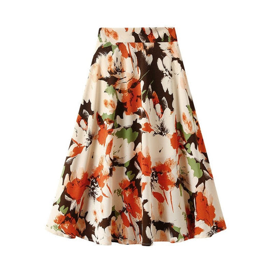 Floral Print High-Waisted A-Line Retro Skirt