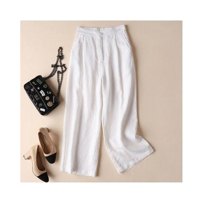 High-Waisted Linen Blend Wide Leg Crop Trousers