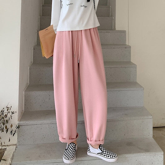 Casual Sports Harem Pants with Elastic Waist - Solid Color