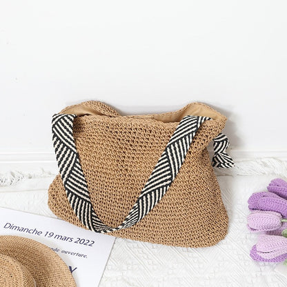 Straw Woven Beach Bag in Solid Color