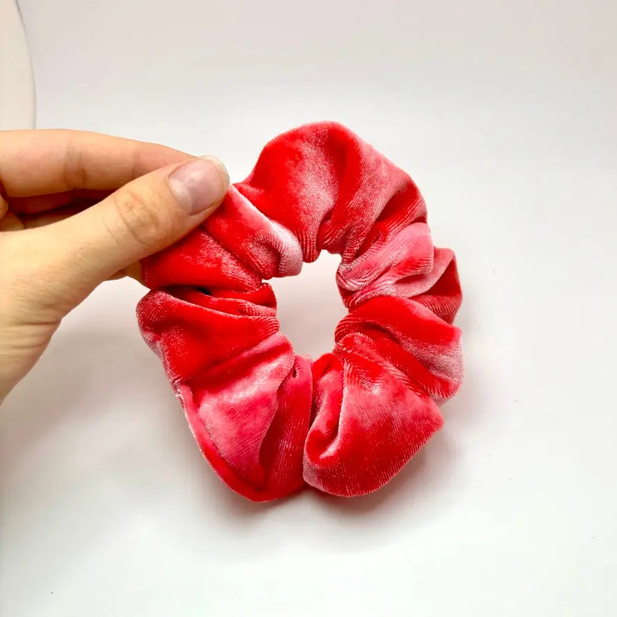 Mini Tie Dye Pink Velvet Scrunchie