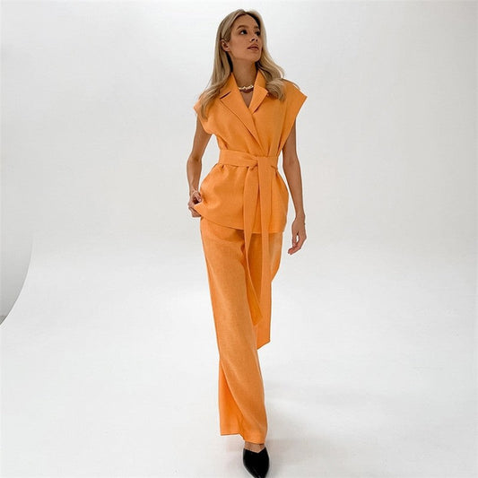 Lounge in Style: Tie-Front Cardigan and Wide-Leg Pants Set