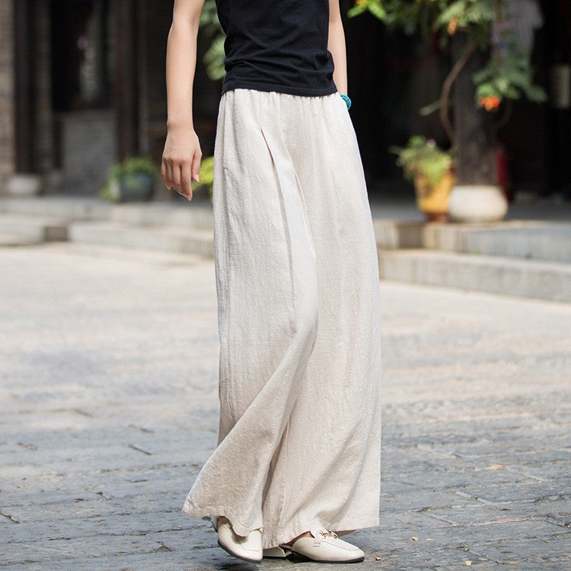 Women's Cotton And Hemp Blend Nian Bai Xiu Spinning Art Versatile Sand Wash Wide Leg Pants