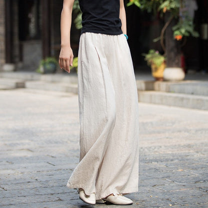 Women's Cotton And Hemp Blend Nian Bai Xiu Spinning Art Versatile Sand Wash Wide Leg Pants