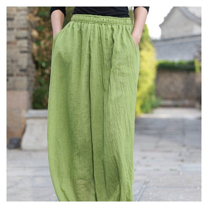 Loose Lantern Pants with Elastic Waist - Solid Color
