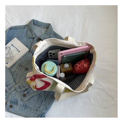 Colorful Rainbow Print Oversized Canvas Shoulder Bag