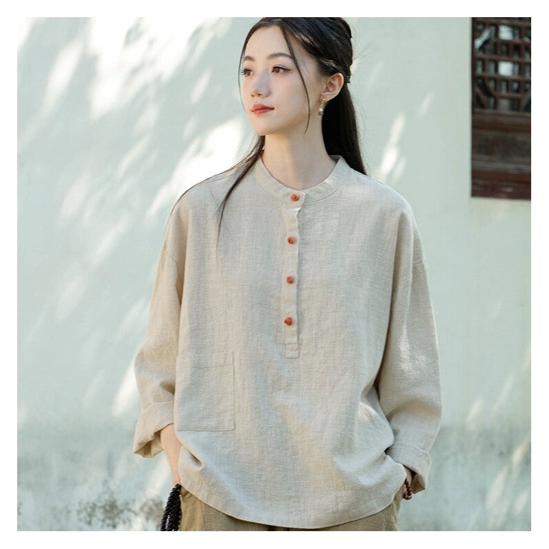 Stand-Up Collar Solid Color Button-Up Sweater