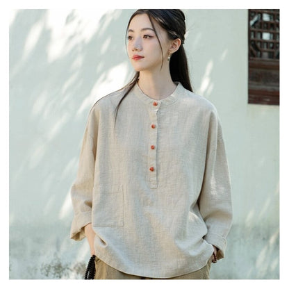 Stand-Up Collar Solid Color Button-Up Sweater