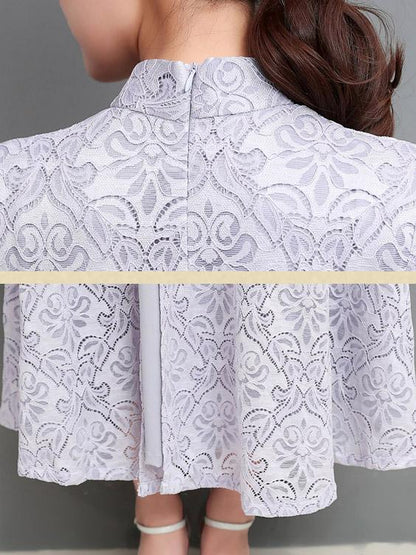 Gray&Coffee Lace A-line Long Cheongsam Ao Dai