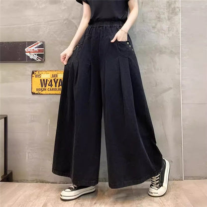 Loose High Waist Straight-Leg Pants In Solid Color