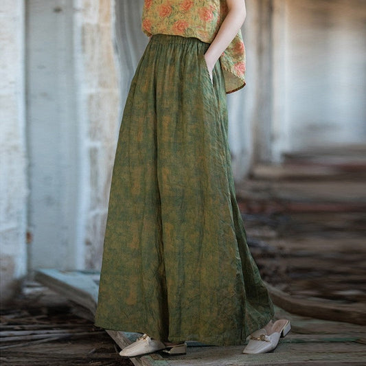 Elastic Waist Loose-Fitting Floor-Length Skirt Pants