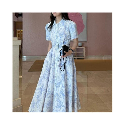 Single-Breasted Collared Dress with Waist Cinching Belt