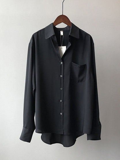 Urban Solid Color Lapel Long Sleeves Blouse