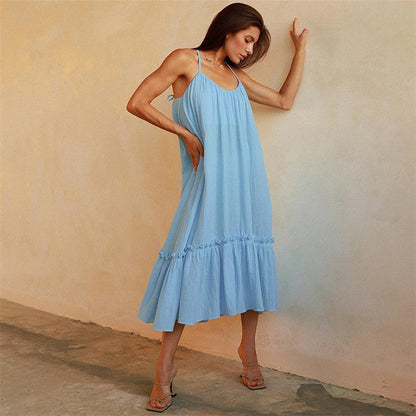 Elegant Backless Nightgown with Loose Fit and Spaghetti Straps