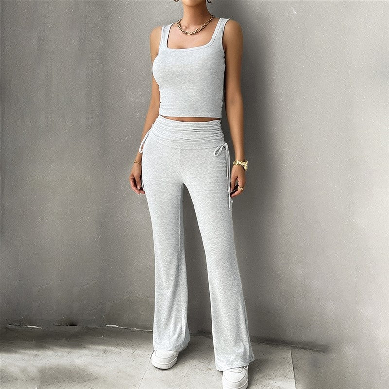 Slim Fit Casual Solid Color Vest and Pants Ensemble