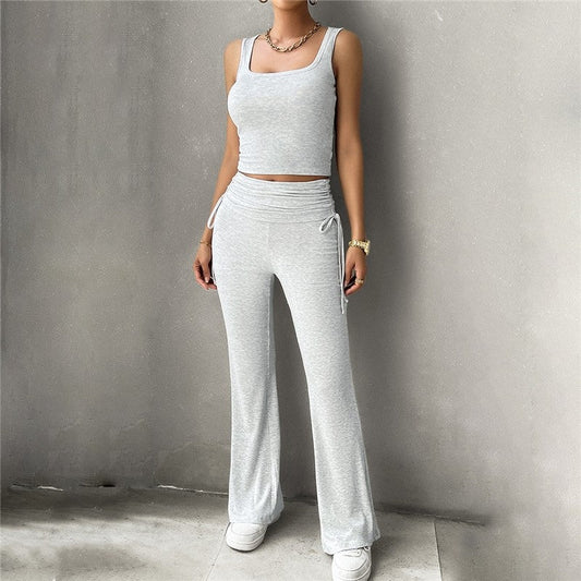 Slim Fit Casual Solid Color Vest and Pants Ensemble