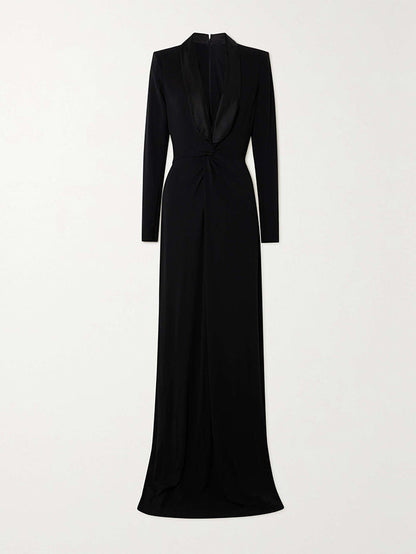 Long Sleeves Skinny Solid Color Deep V-Neck Maxi Dresses