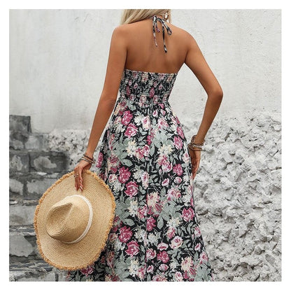 Chic Floral Halterneck Dress