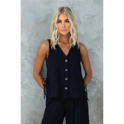 Single Breasted Sleeveless Vest and Trousers Set in Solid Color