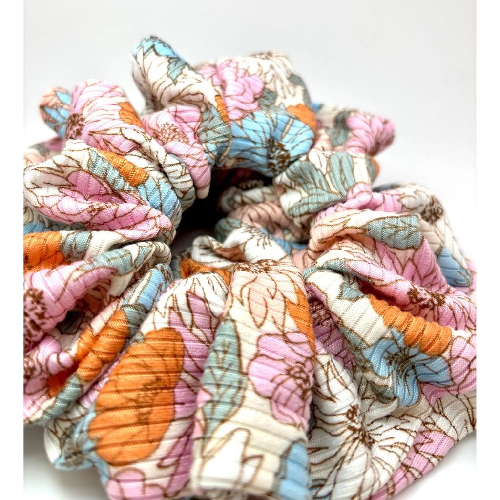 Colorful Flowers Ribbed Scrunchie