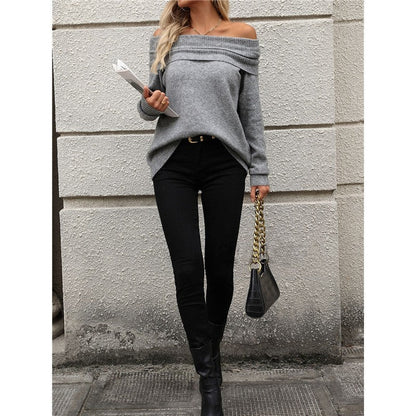Solid Color Long Sleeve Pile Collar Casual Pullover Sweater