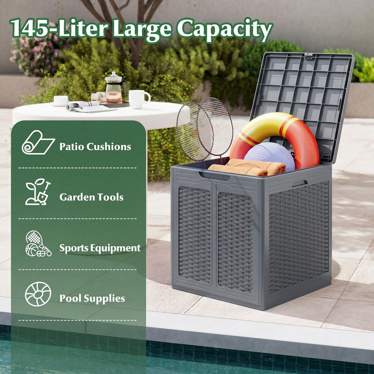 39 Gallon Deck Box with Lockable Lid - Weatherproof Storage
