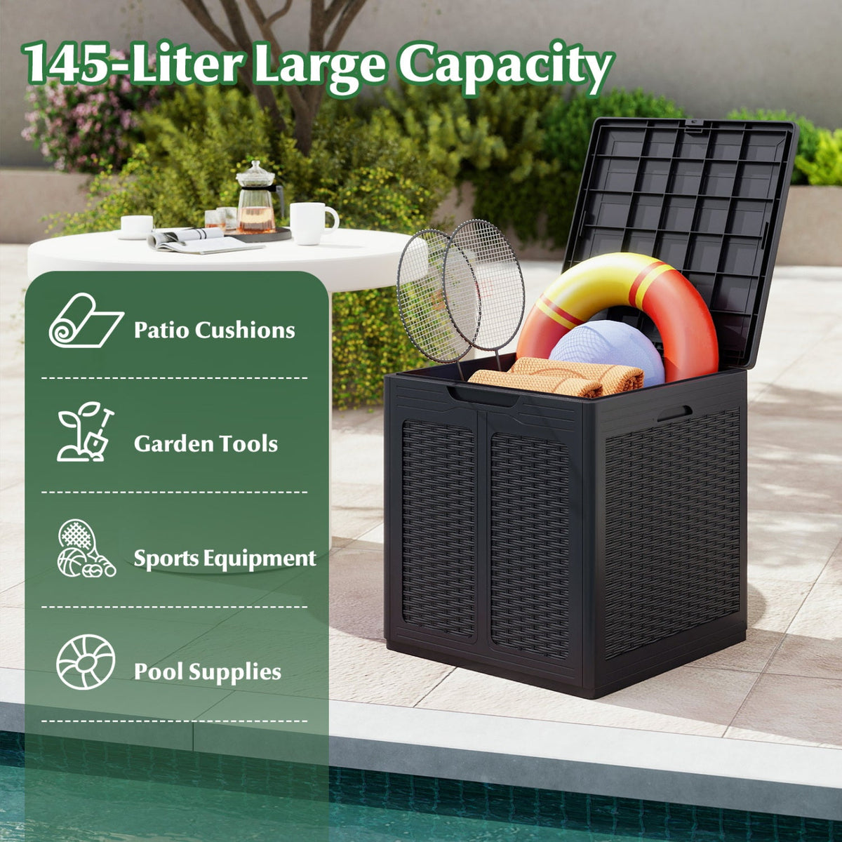 39 Gallon Deck Box with Lockable Lid - Weatherproof Storage
