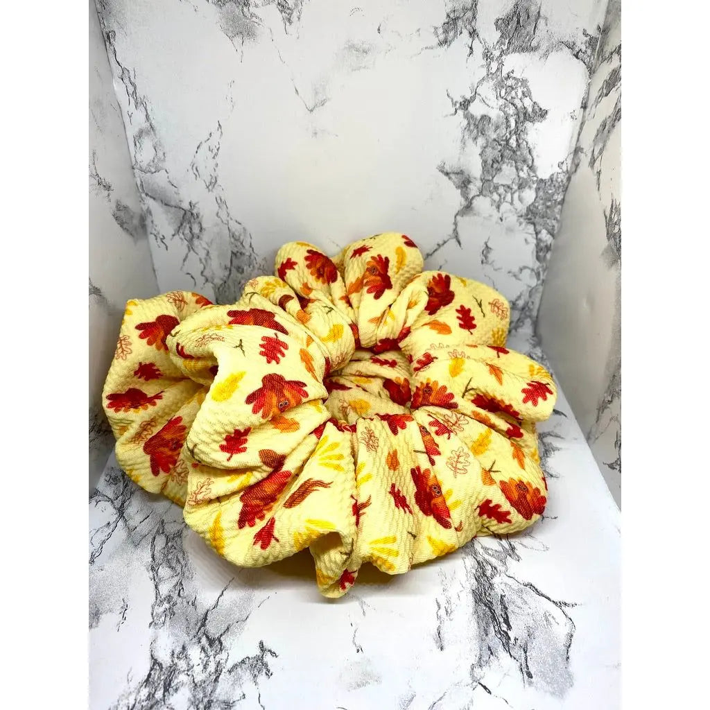 Turkey and Leaves Thanksgiving Bullet Scrunchie
